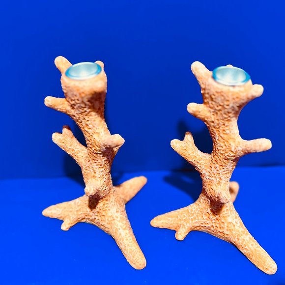 NEW…. Pair of Coral Branch-Shaped Candle Stick Holders, Orange in Color... - Picture 4 of 8